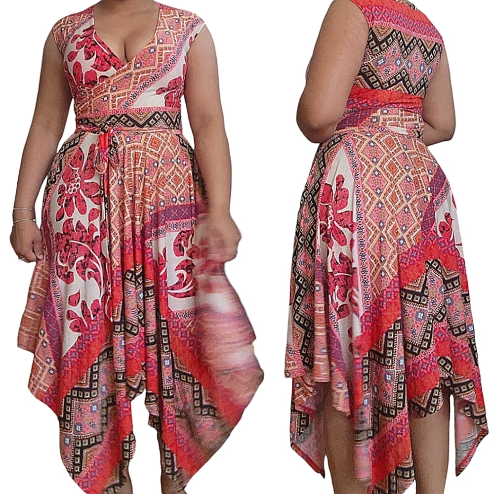 Olivia Matthew's Patch Printed Belted Maxi Dress